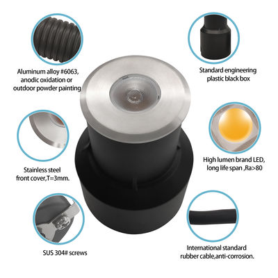 Mini IP67 Underground Light Waterproof Single Color 3000K Stainless Steel 1W 3W Mounting Recessed