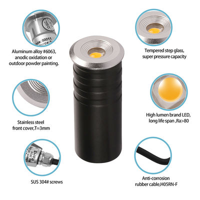 LED Lampu Tangga Langkah Mini IP67 1W CREE XPE LED Warna Tunggal 316# Baja tahan karat Dengan Kotak Belakang Aluminium