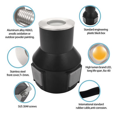 Lampu Pemakaman LED Baja tahan karat 316 1w 2w 3w DC 24v Dengan Kotak Belakang Plastik Untuk Lansekap