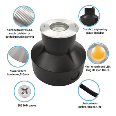 Di Bumi Pencahayaan Recessed 1W 2W 3000k Panas Putih IP67 Good Heat Dissipation Aluminium Body