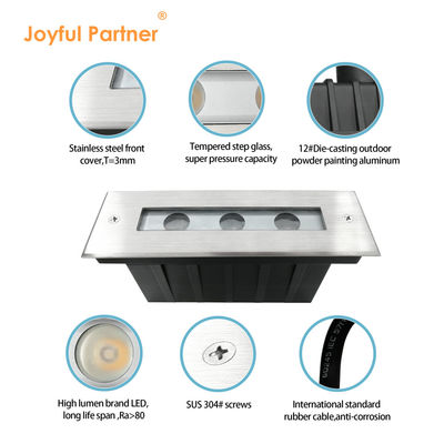 Lampu LED di tanah DC24V 3W 6W 3000K #316 SS IP67 Panjang linier 195MM + Kaca tempered