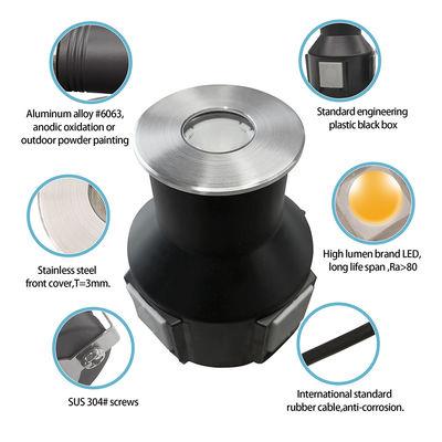 3W IP67 Lampu Dek Bulat Terdampar 316 Stainless Steel Front Cover DIA55MM DC24V