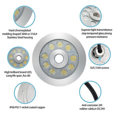 27W 3 in 1 RGB LED Fountain Light Stainless Steel Untuk Lapangan Komersial