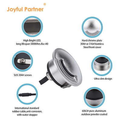 2W IP67 LED Lampu dalam ruangan Ultra Tipis Diameter 55mm SMD LED Walkover Lampu Dengan Aluminium Housing