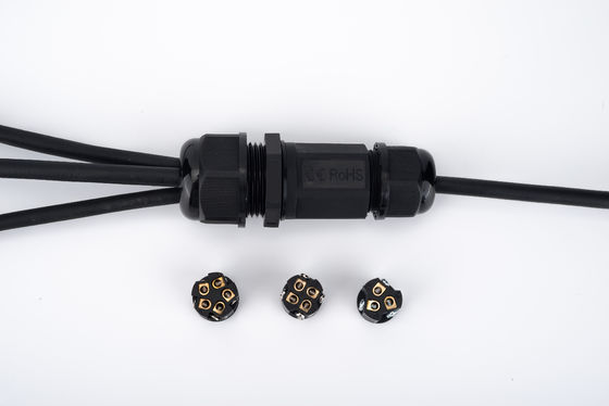 IP68 Quick Connector Waterproof 1 In 2 Out Warna Hitam Untuk Kotak Gabungan Kabel bawah tanah