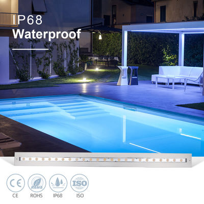 Lampu kolam renang linear bawah air IP68 48W RGB stainless steel 316