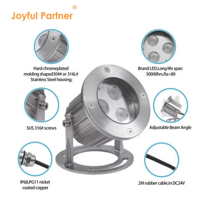 Lampu LED bawah air 3x3W RGB 3in1 Baja tahan karat 316SS IP68 12V-24V Lampu sorot tegangan rendah untuk aplikasi lanskap