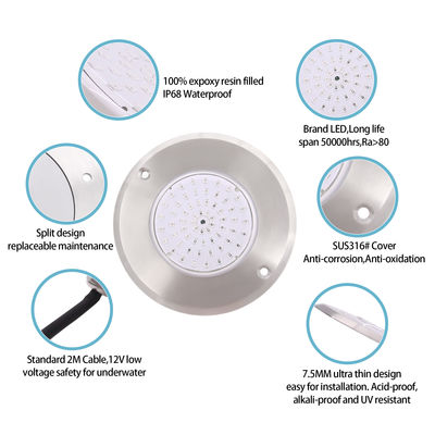 6W SMD 2835 LED Lampu kolam renang IP68 Waterproof Putih / Panas Putih 316 Cover stainless steel