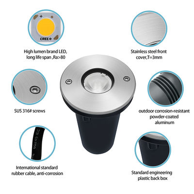 Lampu Bawah Tanah Terpendam DC12V-24V Tahan Air IP67 Bahan Stainless Steel 316 DIA67MM