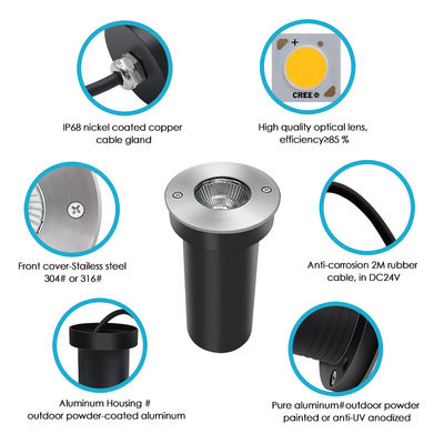 Lampu Inground LED COB 6W IP67 Tahan Debu Bodi Aluminium Tersembunyi DIA85MM Untuk Halaman Luar Ruangan