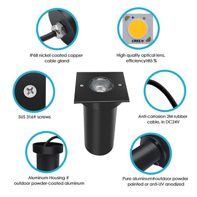 Lampu Tanah LED DC24V AC220V COB LED Aluminium Bentuk Persegi Penutup Depan 304SS Untuk Taman