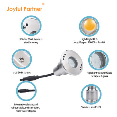LED Mini 1W 12V DC 8° Sudut Sinar sempit IP68 Waterproof Recessed Marker Indicator Lampu Lansekap Luar Ruang
