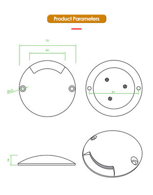 1W Recessed Step Light Ultra Thin DIA70MM H14MM DC24V 3000k Warm White Untuk Pencahayaan Luar Ruangan