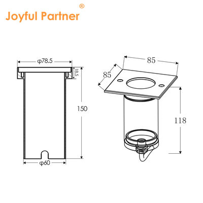 Lampu LED Terpendam Bawah Tanah 6W COB LED 85*85MM Perumahan Aluminium Hitam Bentuk Persegi Untuk Taman Teras Luar Ruangan