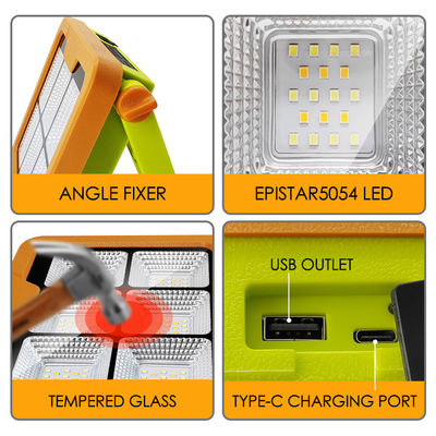 Portable Led Solar Flood Light SMD LED IP65 Waterproof Dengan Remote Control Baterai Warm White 3000K Rechargeable