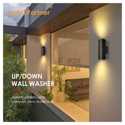 Double Head Wall Lamp Waterproof Circular Emitting Light Up And Down Black Housing Dengan Alloy Aluminium