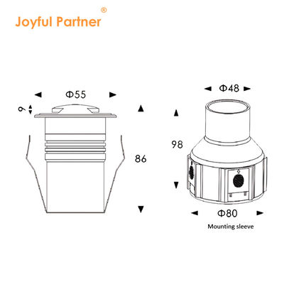 Lampu Dek yang Terkubur 12V 24V 2W 3W Sisi Mengeluarkan 55 Diameter Dengan Penutup Depan Baja Rinsing