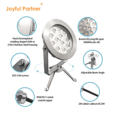 IP68 Outdoor LED Spot Light Stainless Steel DMX512 RGBW 12w untuk Penggunaan Dibawah Air Dukungan DMX Controller
