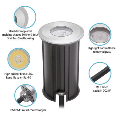 1W 2W Kolam renang Lampu bawah air Retak IP68 Led Lampu terkubur