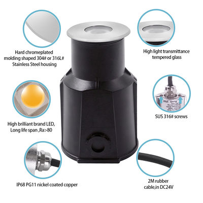 RGBW4in1 LED Lampu kolam renang tahan air Ukuran Mini DIA68MM Warm White 3000K Dengan Back Box