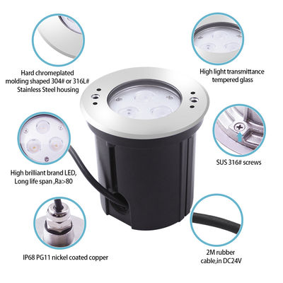 Lampu LED bawah air 3W DIA118MM IP68 316 Baja tahan karat Putih Panas DC24V Dengan Sleeve Pemasangan Plastik