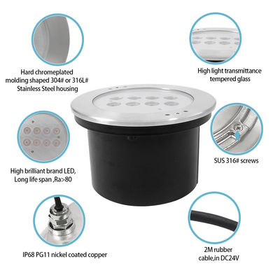 Lampu kolam renang LED Di bawah air RGBW IP68 SS316 DIA200mm Waterproof CE Rohs IP68 Multi Color DC24V