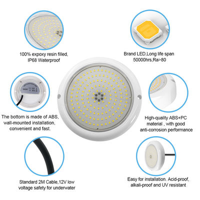 PAR56 LED Pool Light RGB AC12V IP68 Resin Diisi ABS + PC Bahan DIA152 * 26mm Sudut balok 120 derajat