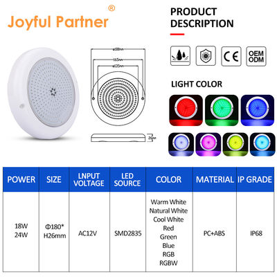 Lampu kolam renang yang berubah warna ABS PC RGB Emtting 12V Input Warm White Surface Mounted