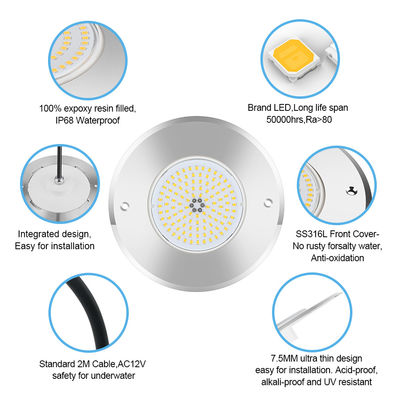 PAR56 LED Pool Light DIA160MM*32MM 10W AC12V 316 Bahan Baja Rinsing