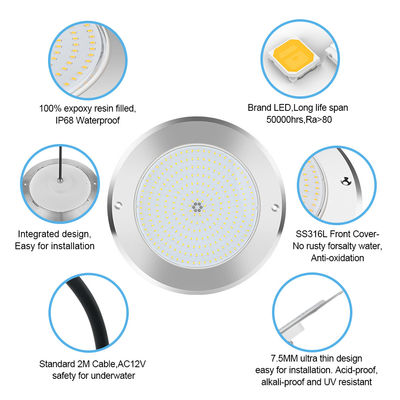 SUS316 Tutup Dipasang IP68 DC12V 3000K Lampu kolam LED bawah air SPA