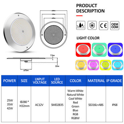 Lampu kolam renang 12 volt stainless steel waterproof IP68 Smd2835 Resin diisi