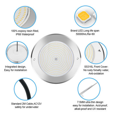 LED PAR56 Pool Light 12 Volt Stainless Steel Waterproof SMD 2835 Chips 100% Diisi Resin