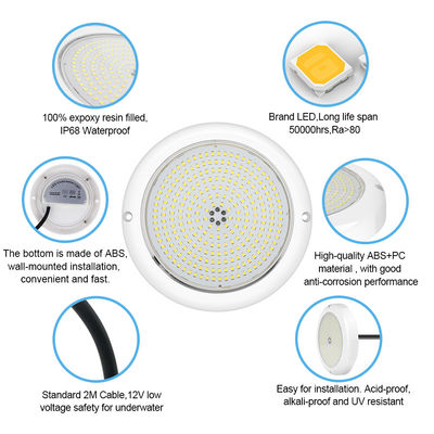 Lampu Kolam Renang IP68 Epoxy Resin Diisi Lampu Akuarium RGB AC12V ABS Permukaan Dipasang