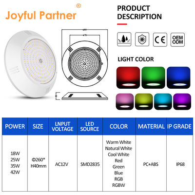 Epoxy resin diisi kolam renang bawah air cahaya dinding dipasang ABS Housing IP68 AC12V 18W Dia 260mm