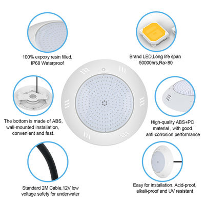 Lampu bawah air IP68 dipasang di dinding Kontrol jarak jauh Multicolor Swimming LED Pool Light ABS