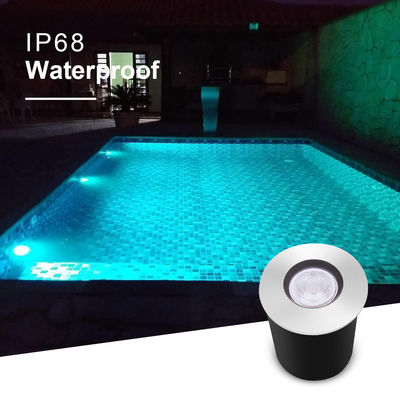 Lampu Kolam Renang Tersembunyi DC12~24V 1W 2W LED Stainless Steel Warna Tunggal Dengan Kotak Hitam ABS