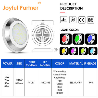 IP68 280mm dinding dipasang stainless steel RGB bawah air LED kolam renang lampu