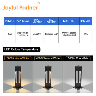 Lampu Lanskap Bollard Luar Ruangan 160*160*800MM Bridgelux LED 3000K 10w Dengan Garansi Dua Tahun