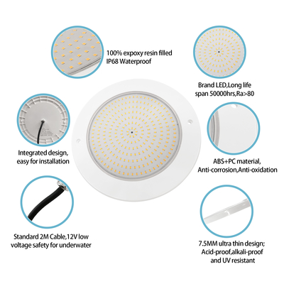 Reflektor Lampu Kolam Renang Berisi Resin 160mm DC12V 10W Penuh Plastik SMD2835 108pcs Warna RGBW Tegangan Konstan