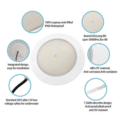 Lampu Tahan Air IP68 35W Ultra Tipis H7.5mm Pencahayaan Luar Ruangan Bahan ABS DC 12V Lampu Kolam Renang yang Dipasang di Dinding