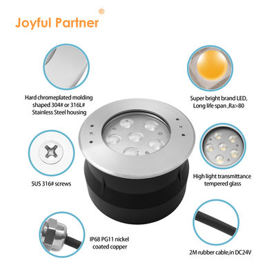 Lampu Kolam Renang Luar Ruangan DC24V 12W RGB Kaca Bening 316 Stainless Steel IP68 untuk Proyek Pemeliharaan