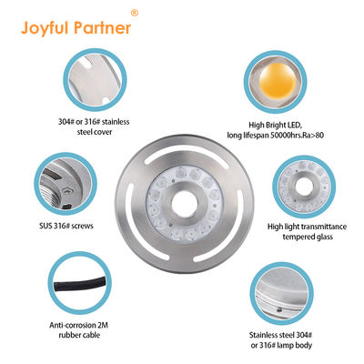 Lampu Air Mancur LED Bawah Air IP68 12W 24W 36W Putih Hangat Biru RGB Baja Tahan Karat 316L Dengan Diameter 285mm