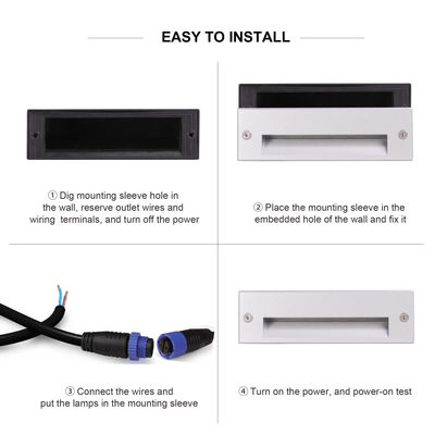 Lampu Tangga LED 3W IP65 Pemasangan Tersembunyi 145*45mm Osram SMD LED Warna Tunggal Aluminium Kaca Dengan Klip