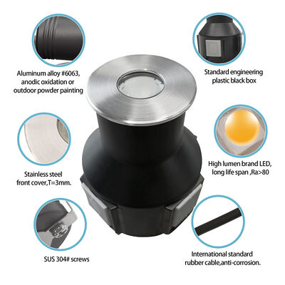 LED Inground Uplight Waterproof 3000K DIA55MM Recessed Type 24V DC IP67 Dengan Kaca Frosted