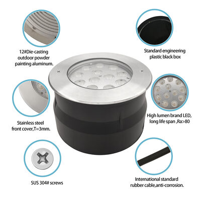 IP67 LED Underground Light 12W 24W 36W DIA185MM RGB3in1 3000K Warm White Untuk Taman Park Plaza