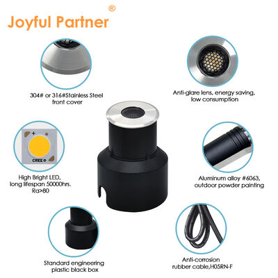 Lampu Bawah Tanah LED IP67 3W Garansi 3 tahun Lubang 40-42MM Untuk Lapangan Trotoar