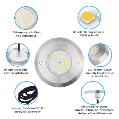 Lampu Kolam Renang LED PAR56 LED 6W SMD2835 Dimensi 110*34MM 20pcs/CTN DC12V Stainless Steel 316 Dengan ABS