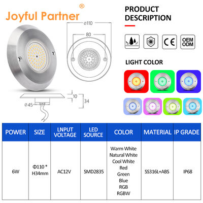 Lampu kolam renang LED DC12V 42W 10MM Ketebalan Integrasi SMD 2835 RGB Warna Mengubah Resin Diisi Dengan Bahan Baja Rustless