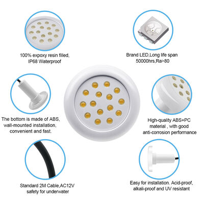 AC12V Lampu Kolam Renang Plastik 6W Resin Diisi 100% IP68 Untuk Penggunaan Di Bawah Air