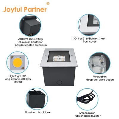 Square Inground Deck Uplight 125*125MM ADC12 Die-Casting Aluminium Housing High SMD LED With Deep Anti-glare Design